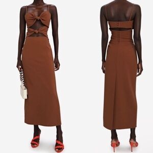 RONNY KOBO Kosta Stretch Crepe Midi Dress in Caramel Brown Size M